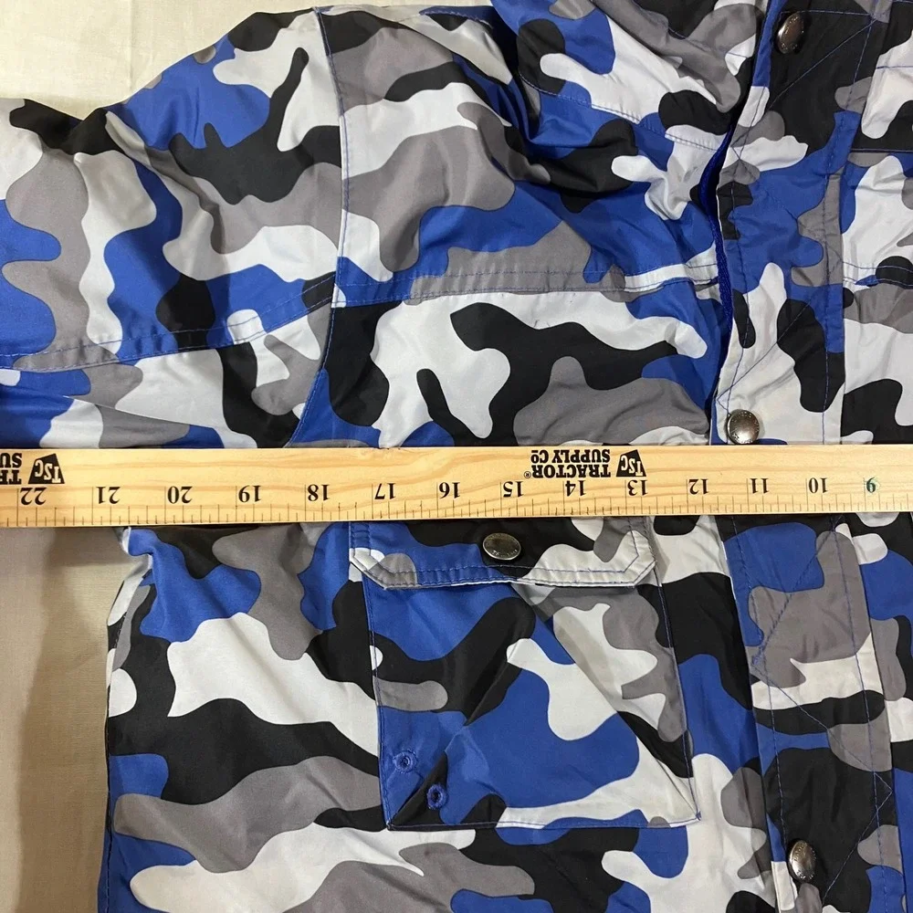 Lands End Boys Blue Camo Down Parka Jacket Sherpa Lined Hood Size L 14-16